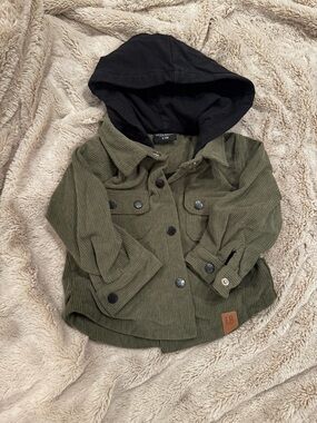Little Bipsy Olive Corduroy Jacket with Black Hood